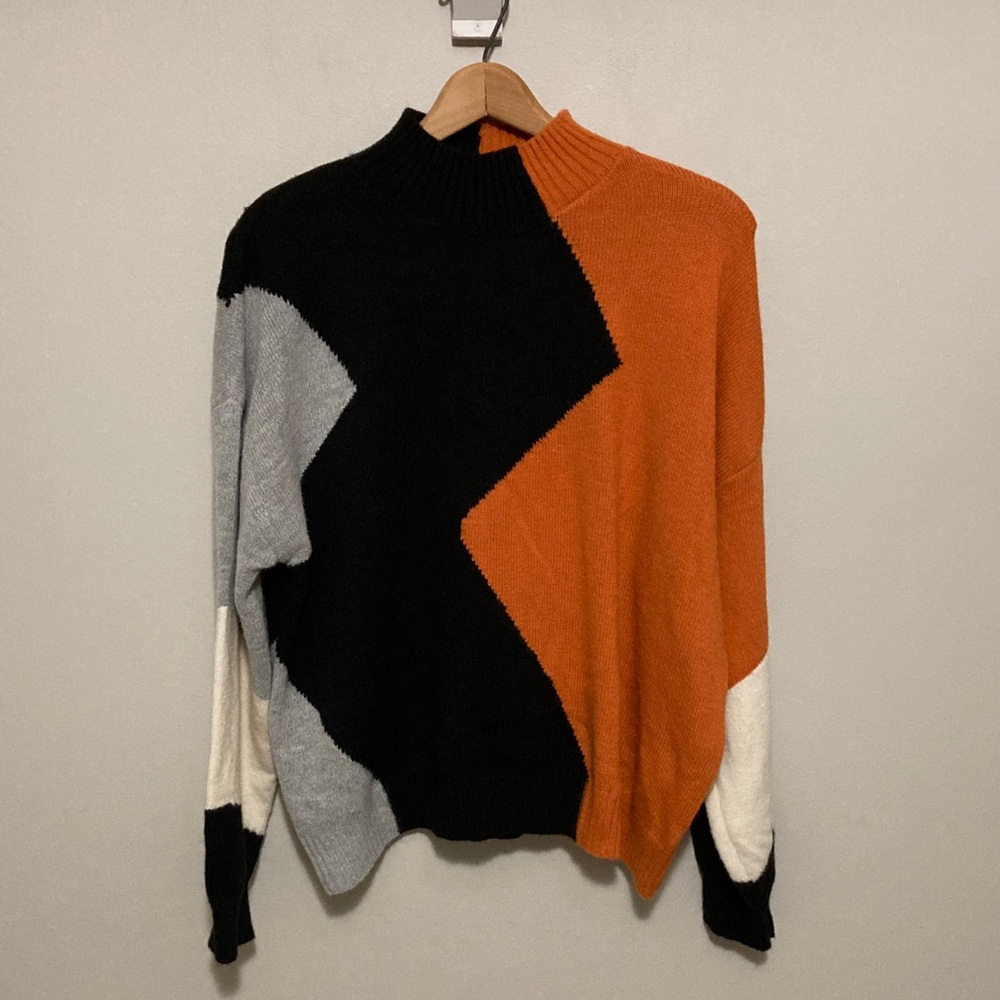 Annva Colorblock Sweater in Black, Orange, and Gray, Size Large, Fall Wardrobe - Picture 2 of 8